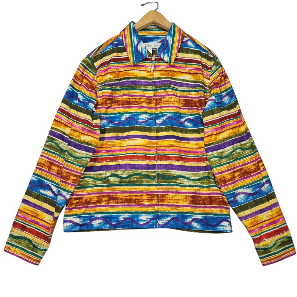 Coldwater Creek VTG Zip Front Jacket Multi Color Striped Ikat Print Sz S